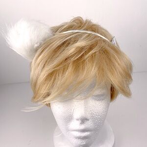 Pom pom headband white satin covered band with faux fur pom NWT
